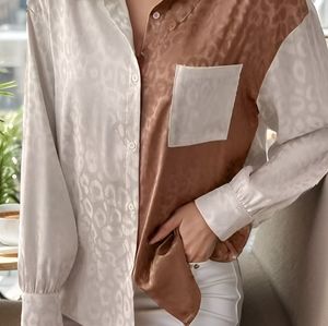 Women's color block leopard print long sleeve